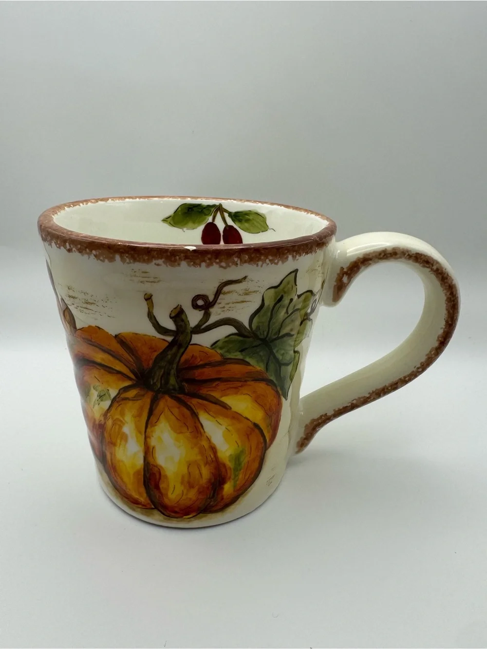 Autumn Pumpkin Ceramic Coffee Mug - Cream and Orange